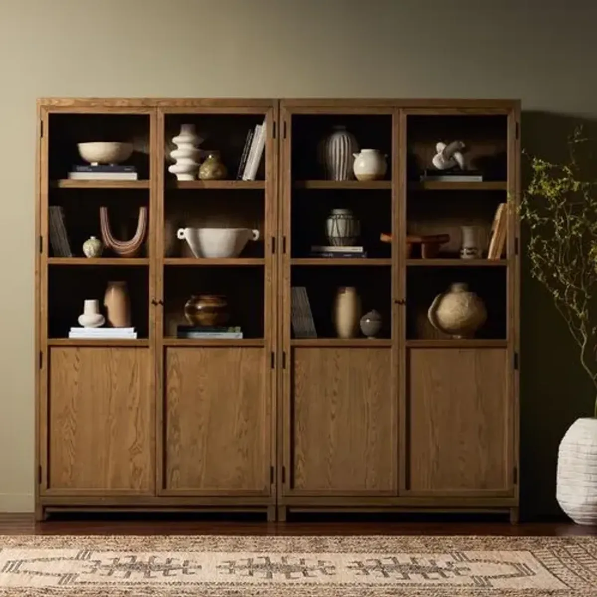 Laila Panel/Glass Door Double Cabinet - Drifted Oak - Brown