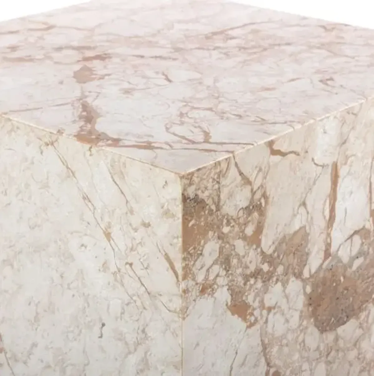 Lachlan Modern Marble Plinth End Table - Desert Taupe - Brown