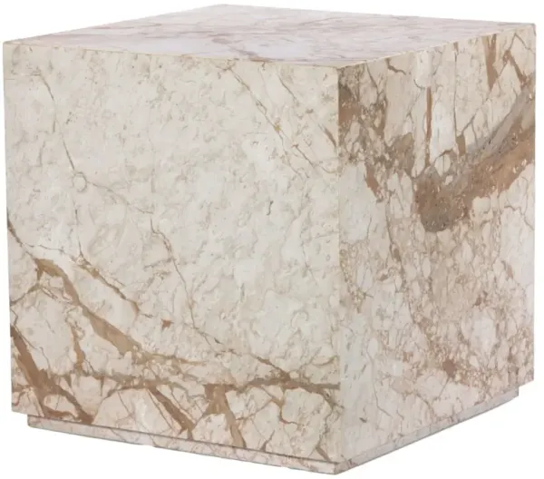 Lachlan Modern Marble Plinth End Table, Desert Taupe