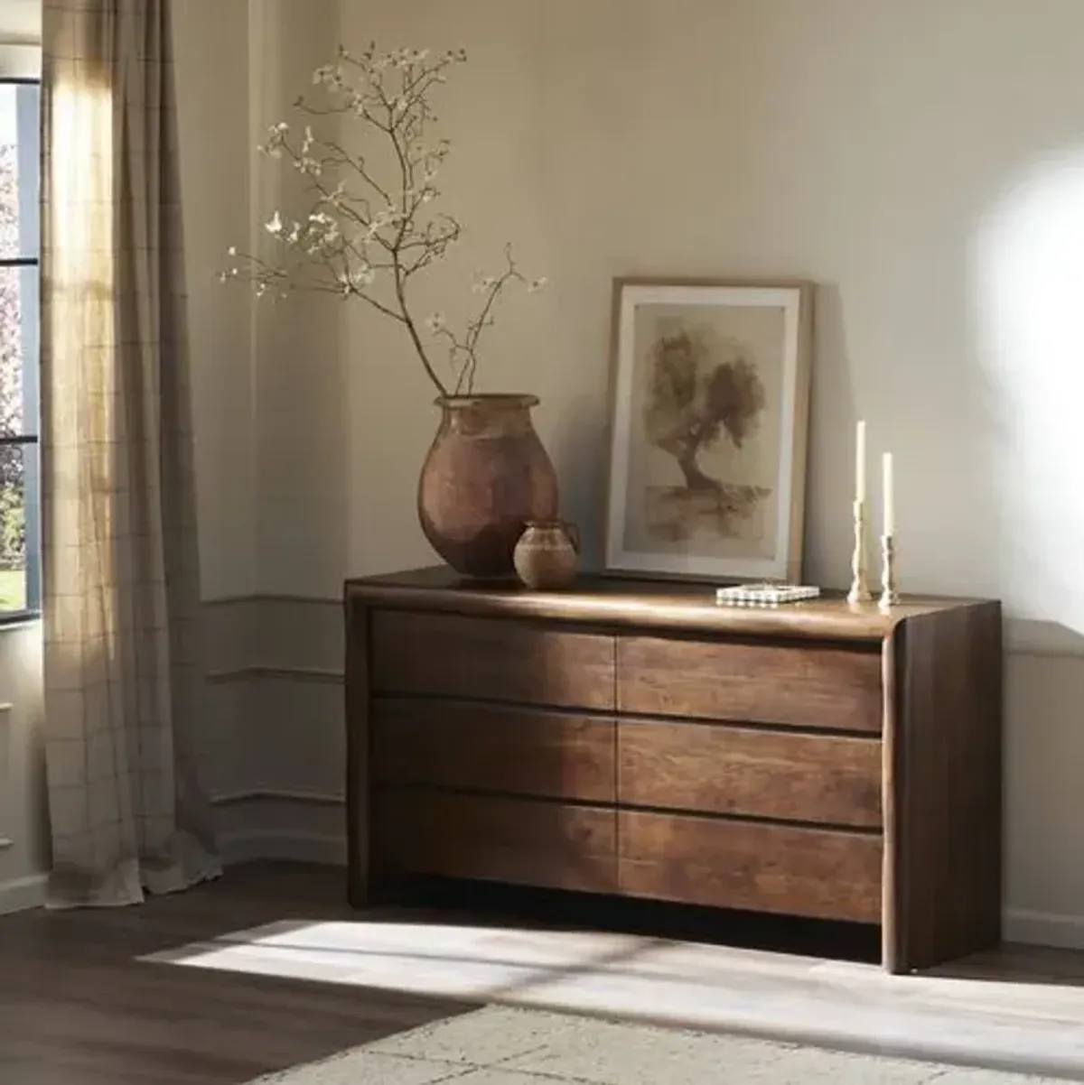 King 6-Drawer Dresser - Rustic Brown Acacia