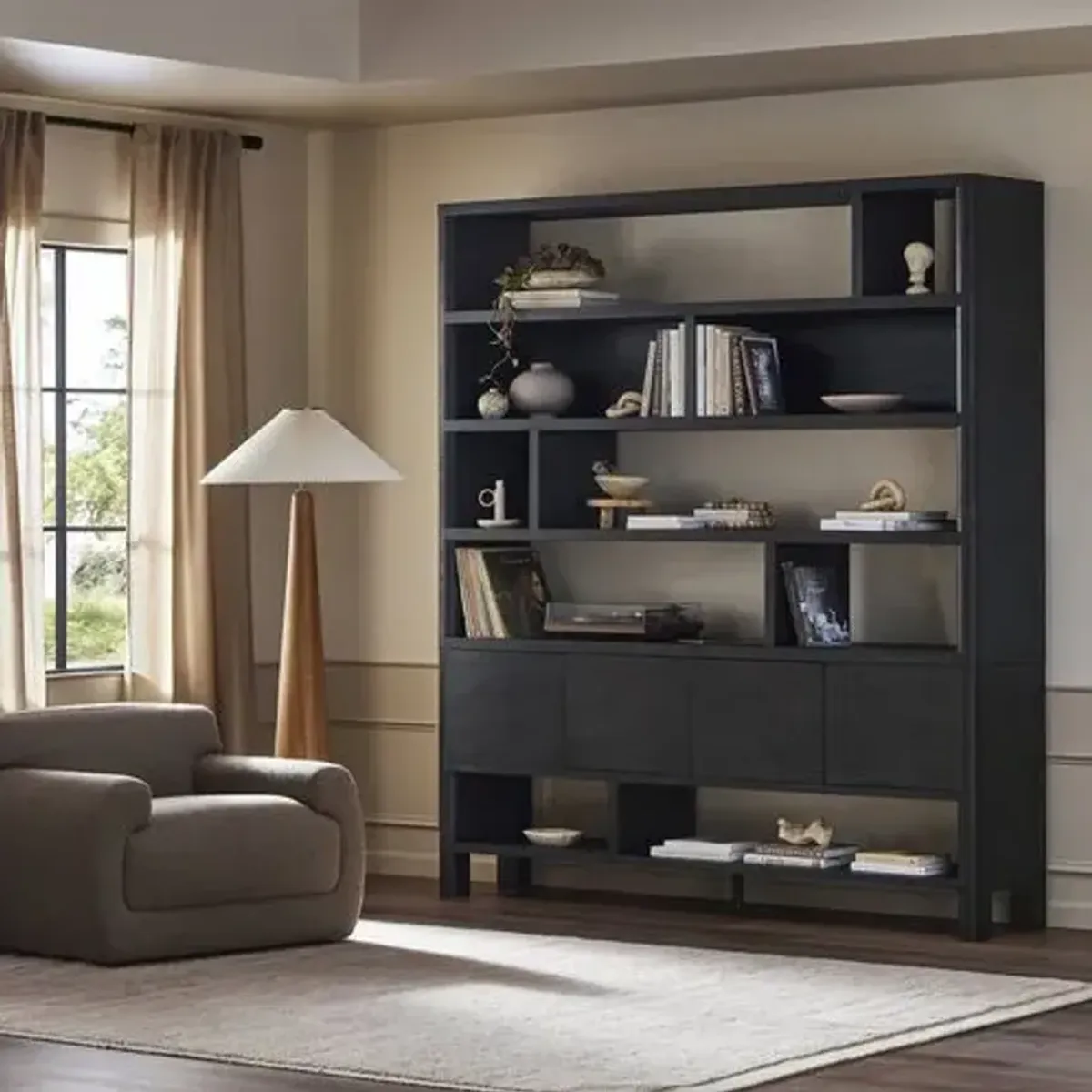 Killian Wide Bookcase - Smoked Black Oak