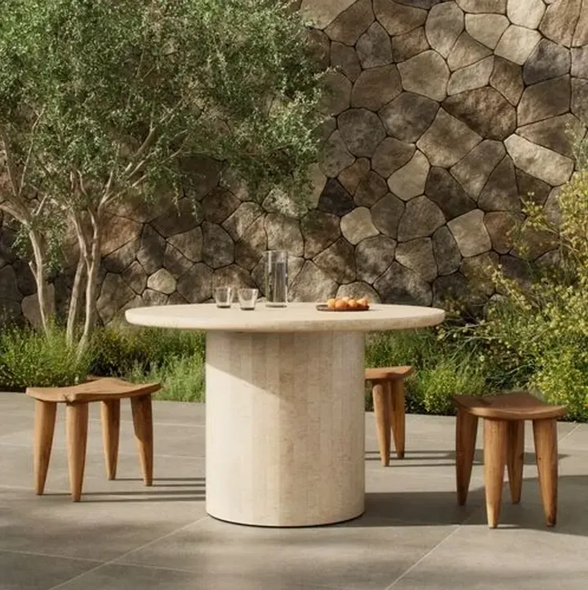 Kensley Outdoor Round Dining Table - Cream Marble