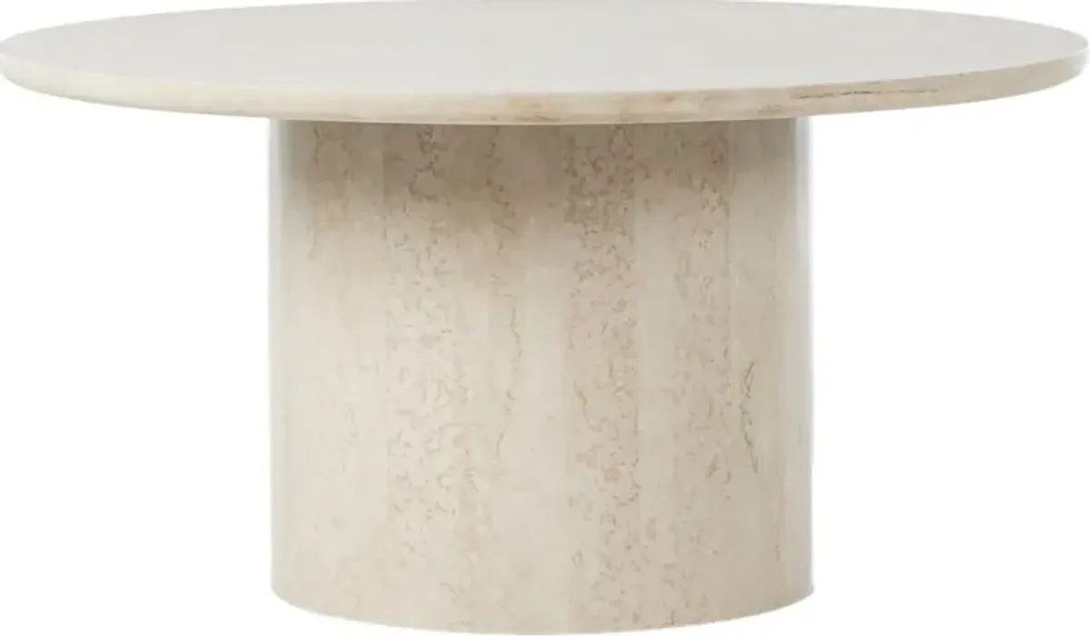 Kensley Outdoor Round Dining Table, Cream Marble