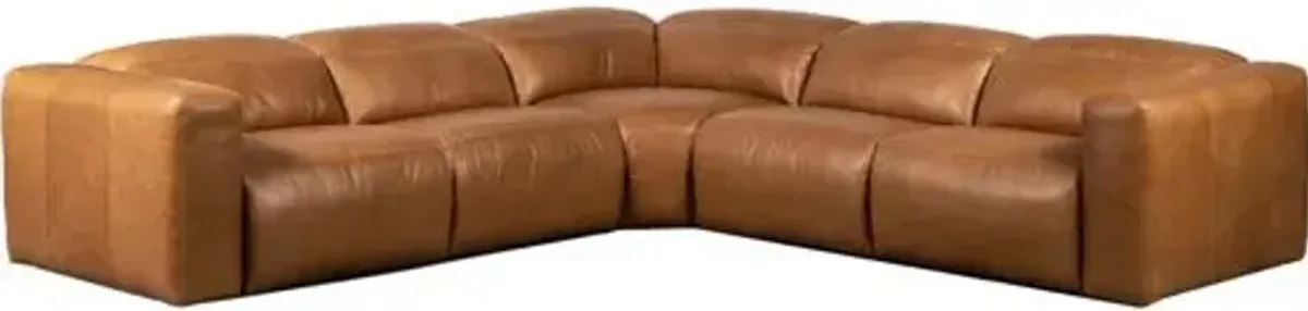 Jovi Power Recliner 5-Piece Leather Sectional - Sonoma Butterscotch - Brown