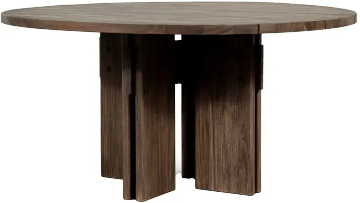 Jorja Outdoor Teak Round Dining Table, Stained Toasted Brown