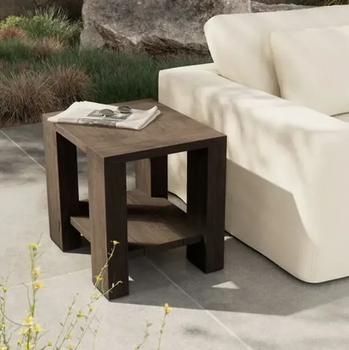 Joan Outdoor Teak End Table - Stained Heritage Brown