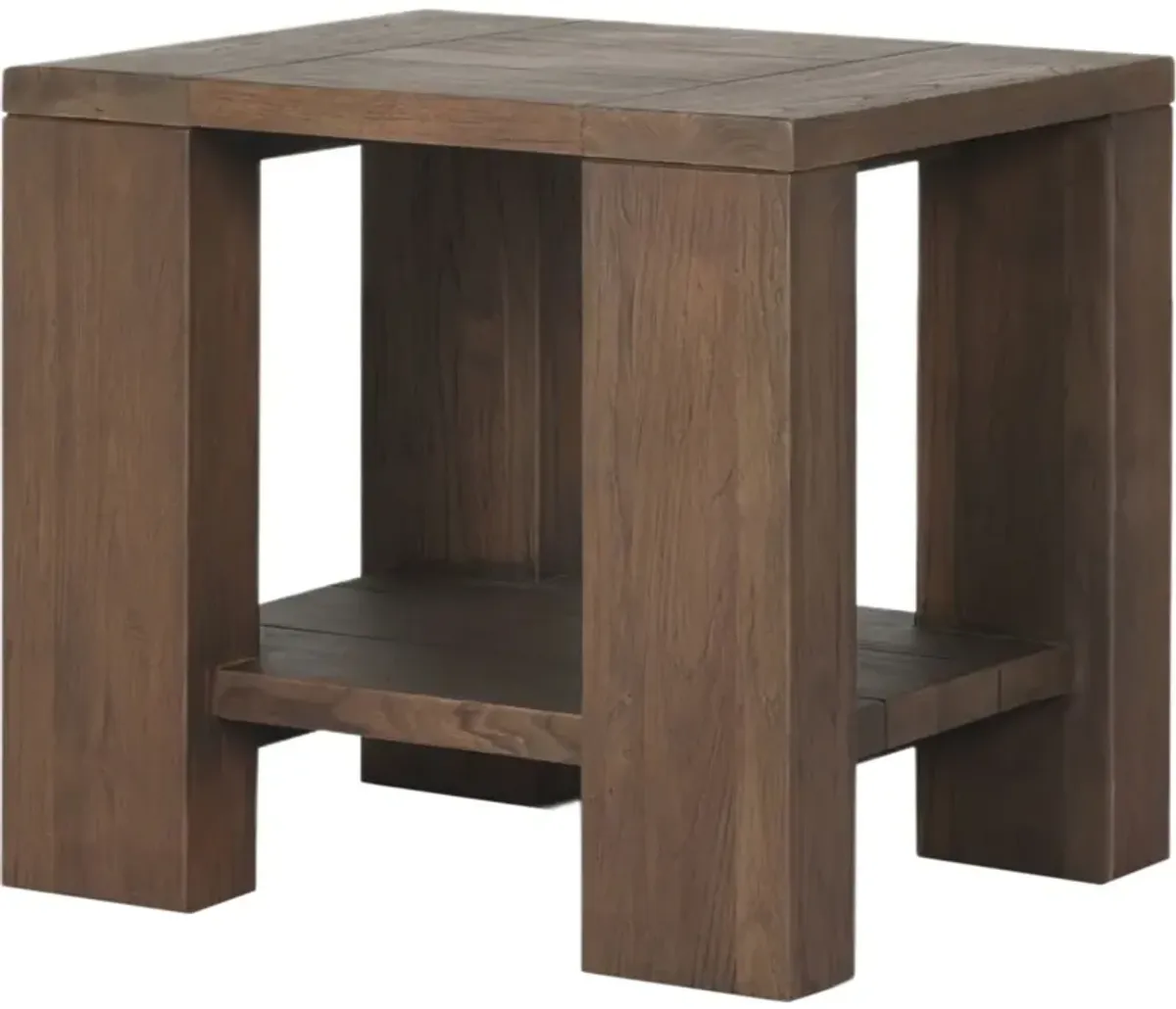 Joan Outdoor Teak End Table, Stained Heritage Brown