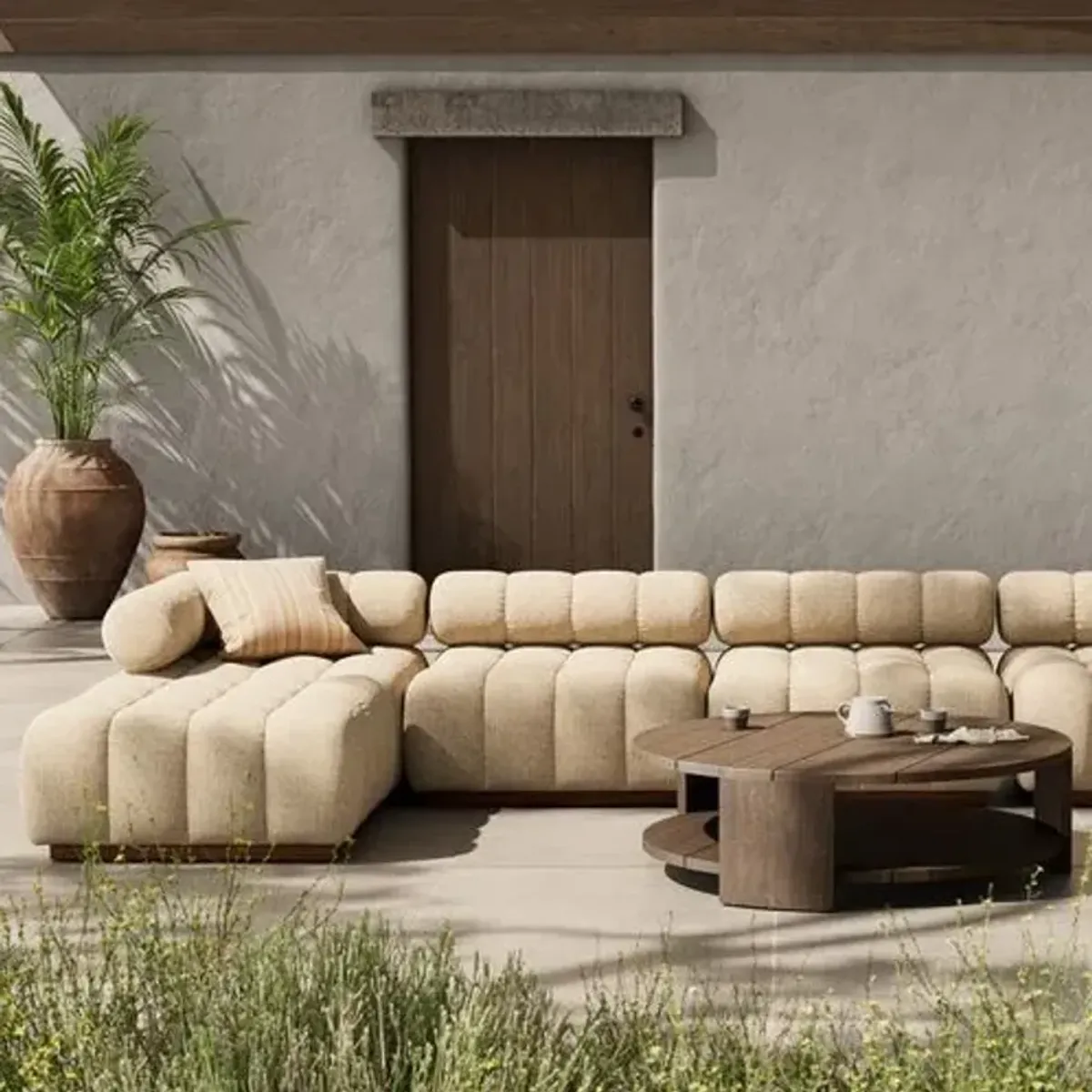 Jessie Outdoor 4-Piece Sectional with Ottoman - Beige