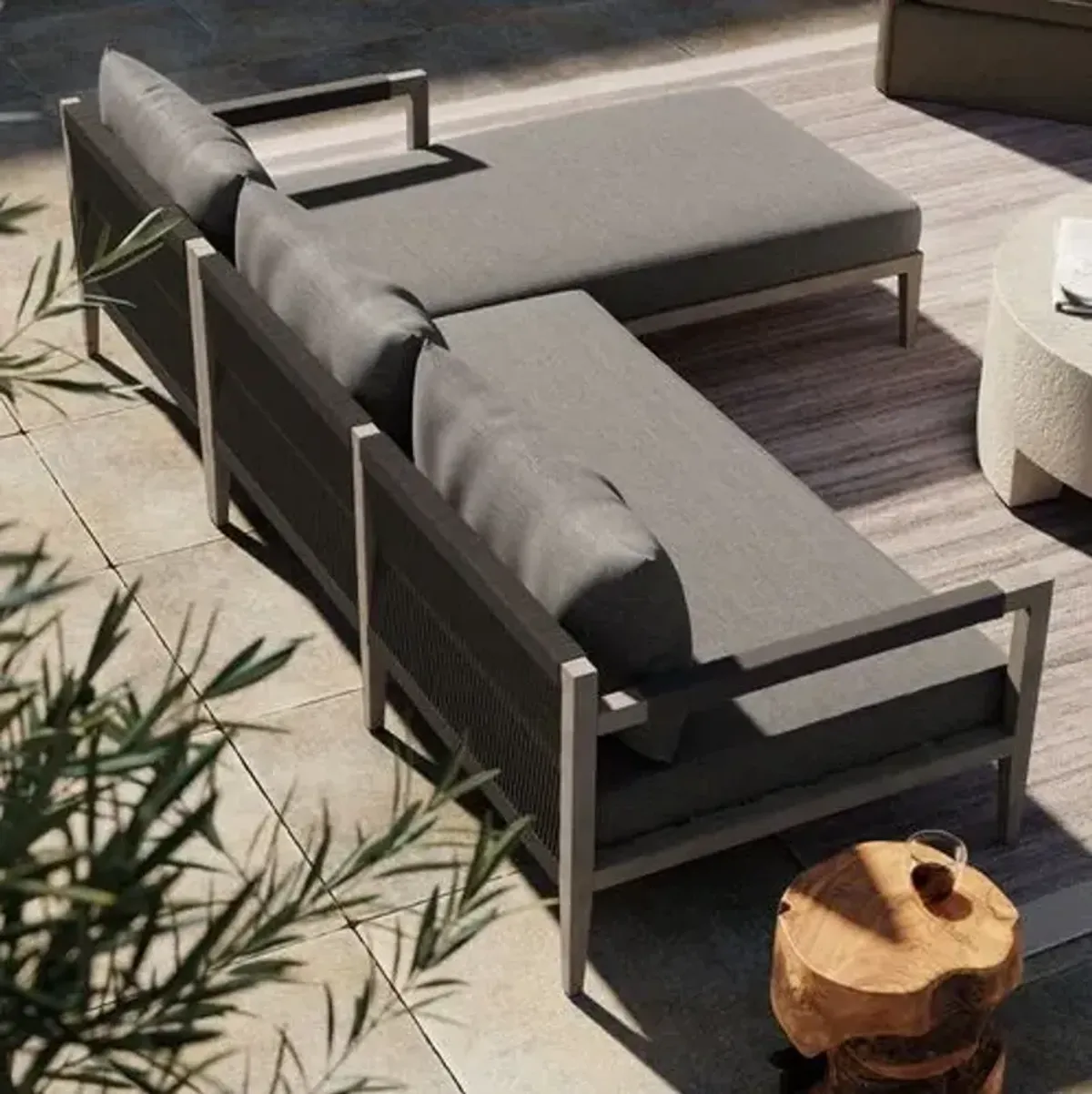 Jasper Outdoor Teak 2-Pc Sectional - Gray