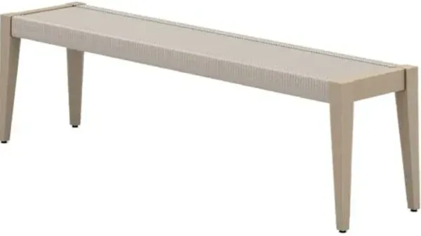 Jasper Outdoor Teak Dining Bench - Washed Brown/Grey Rope - Gray