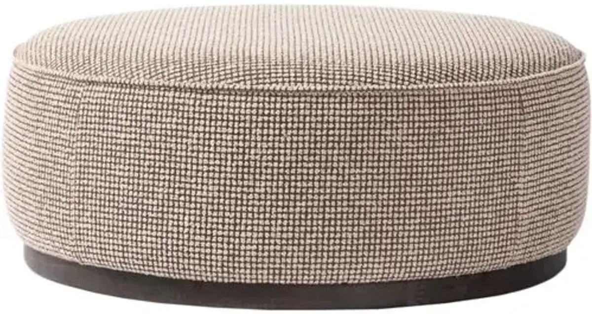 Janessa Large Round Ottoman - Textured Barrow Taupe - Brown