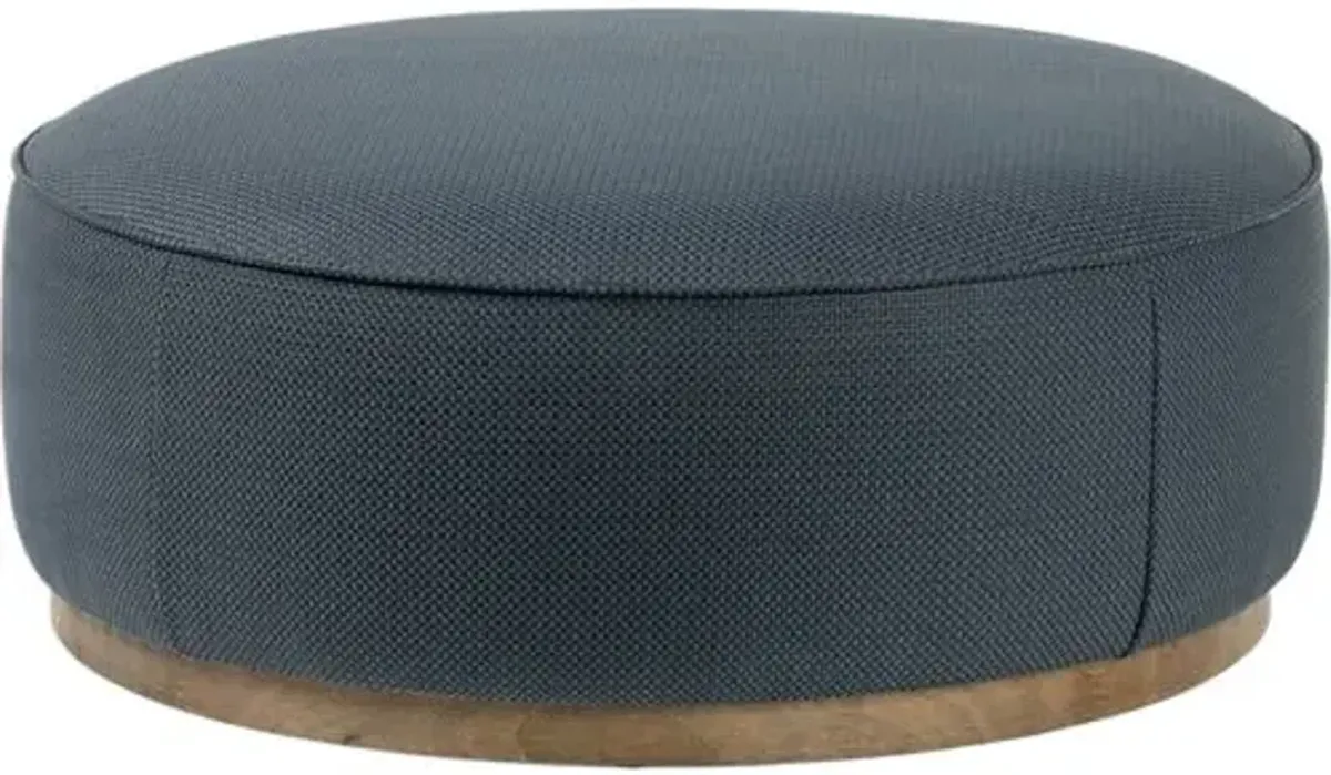 Janessa Large Round Ottoman - Fresno Cobalt Faux Leather - Blue