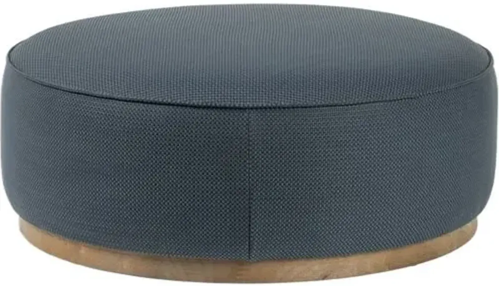 Janessa Large Round Ottoman - Fresno Cobalt Faux Leather - Blue