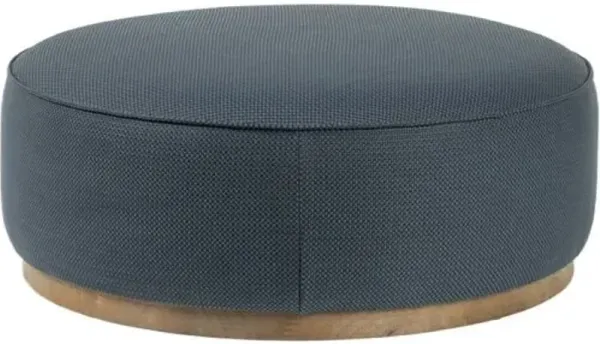 Janessa Large Round Ottoman - Fresno Cobalt Faux Leather - Blue