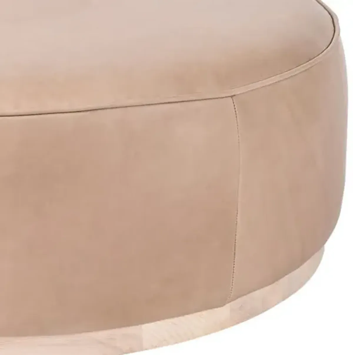 Janessa Large Round Ottoman - Leather - Brown