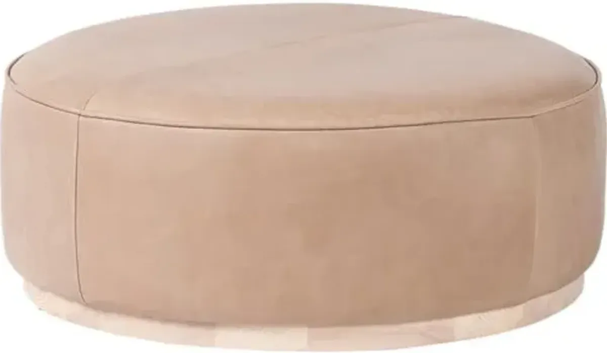 Janessa Large Round Ottoman - Leather - Brown