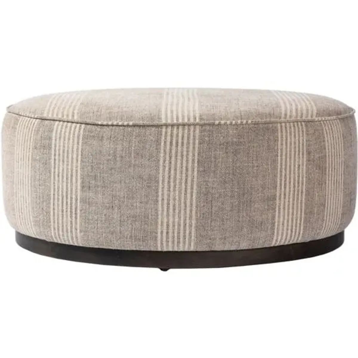 Janessa Large Round Ottoman - Manchester Flint Linen Stripe - Gray