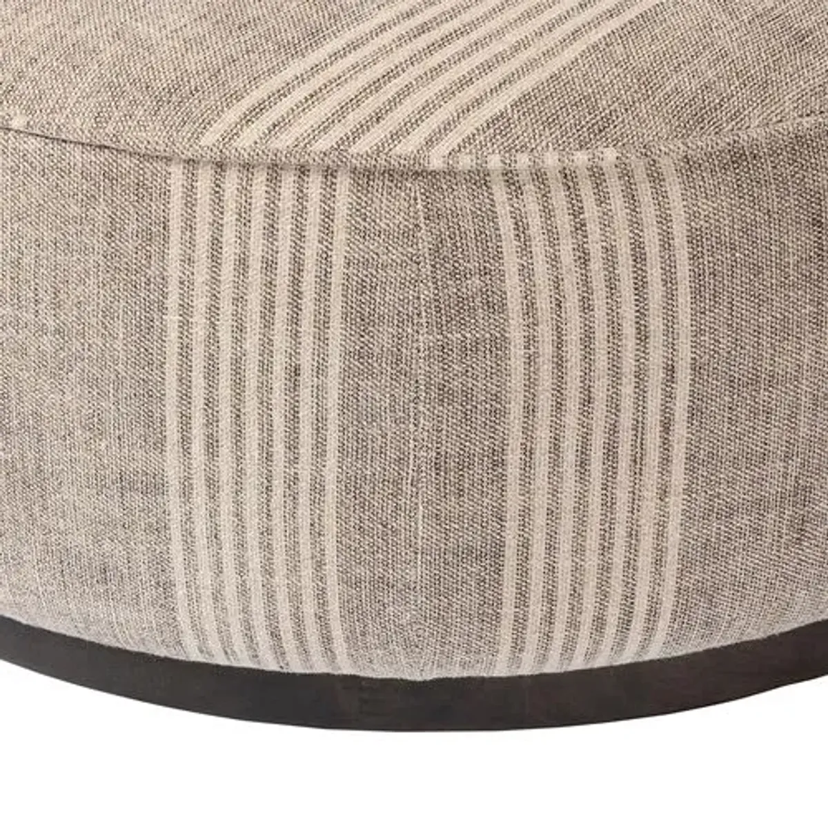 Janessa Large Round Ottoman - Manchester Flint Linen Stripe - Gray