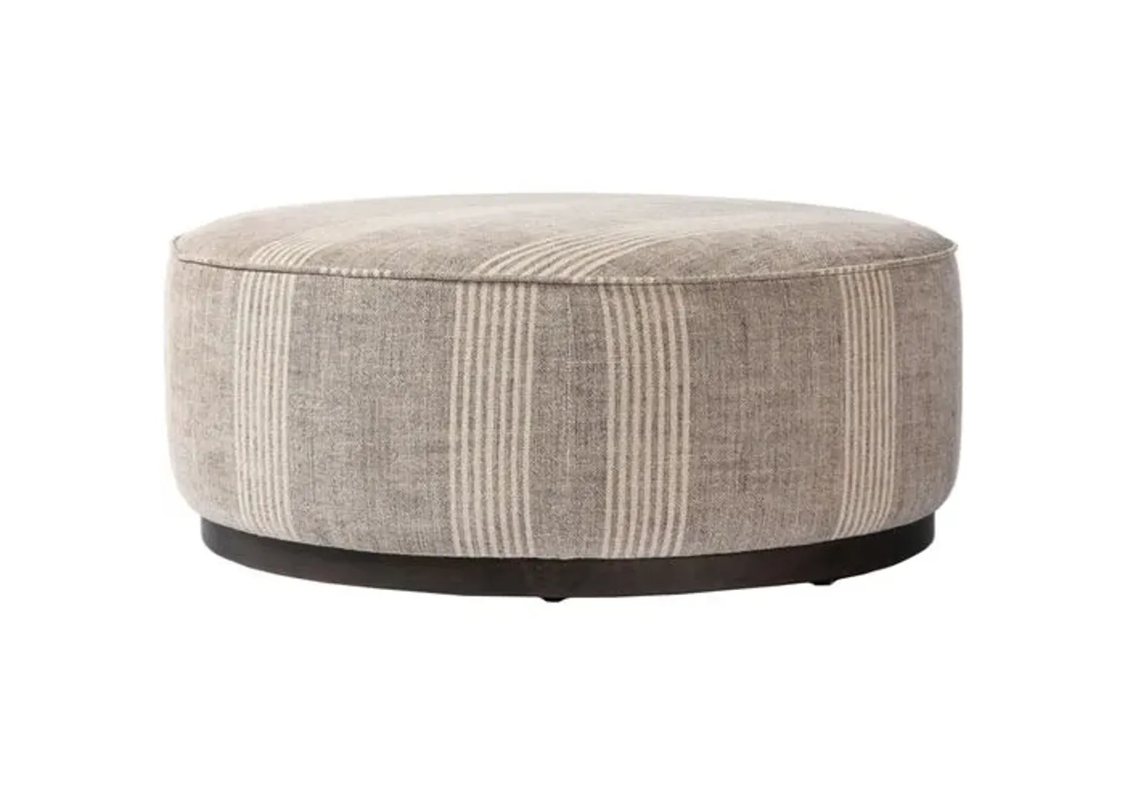 Janessa Large Round Ottoman - Manchester Flint Linen Stripe - Gray