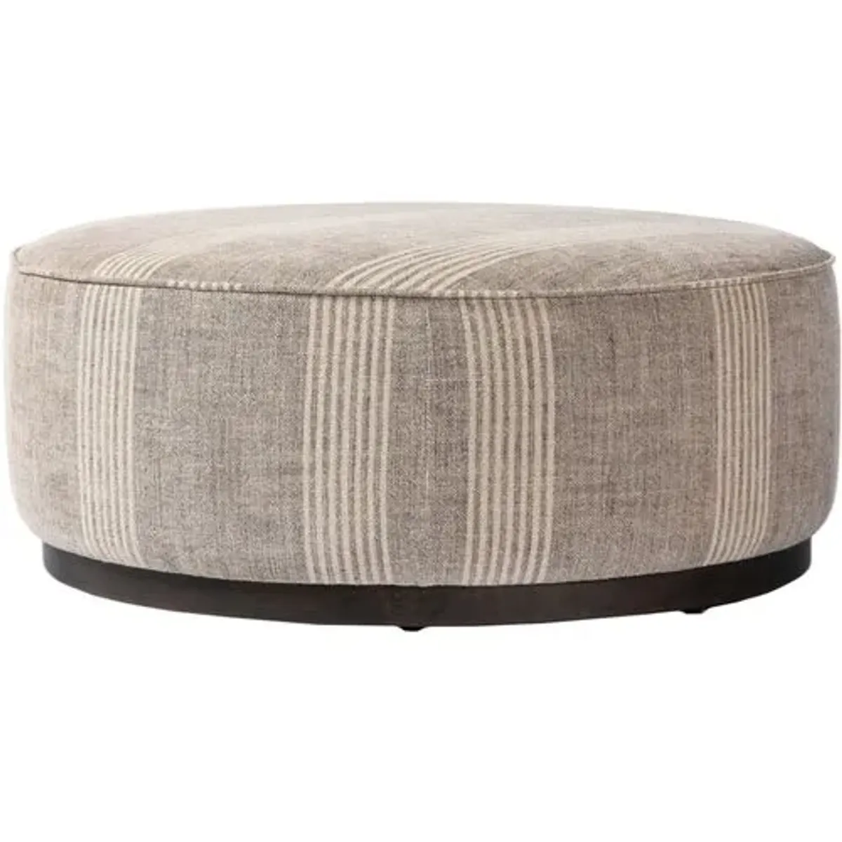 Janessa Large Round Ottoman - Manchester Flint Linen Stripe - Gray