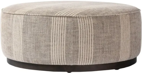 Janessa Large Round Ottoman, Manchester Flint Linen Stripe