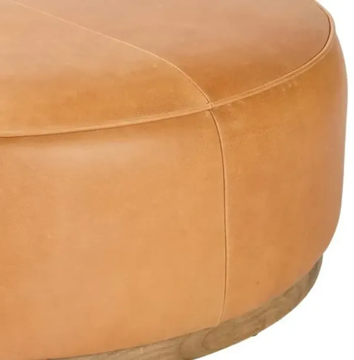 Janessa Large Round Ottoman - Leather - Brown