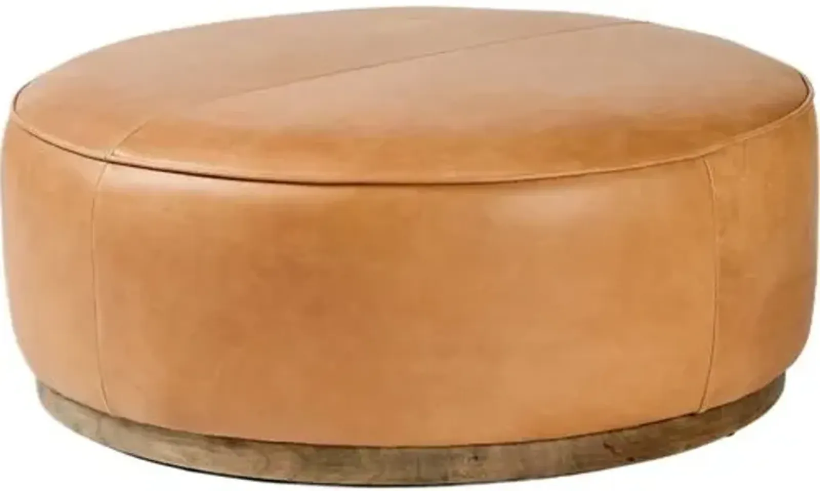 Janessa Large Round Ottoman - Leather - Brown