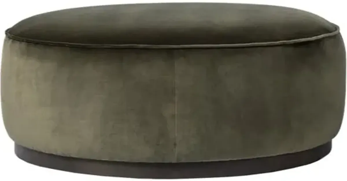 Janessa Large Round Ottoman - Surrey Olive Velvet - Green