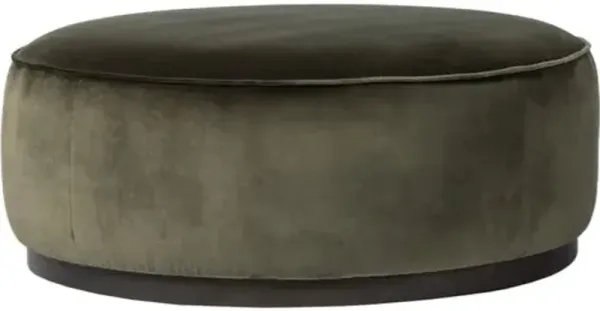 Janessa Large Round Ottoman - Surrey Olive Velvet - Green