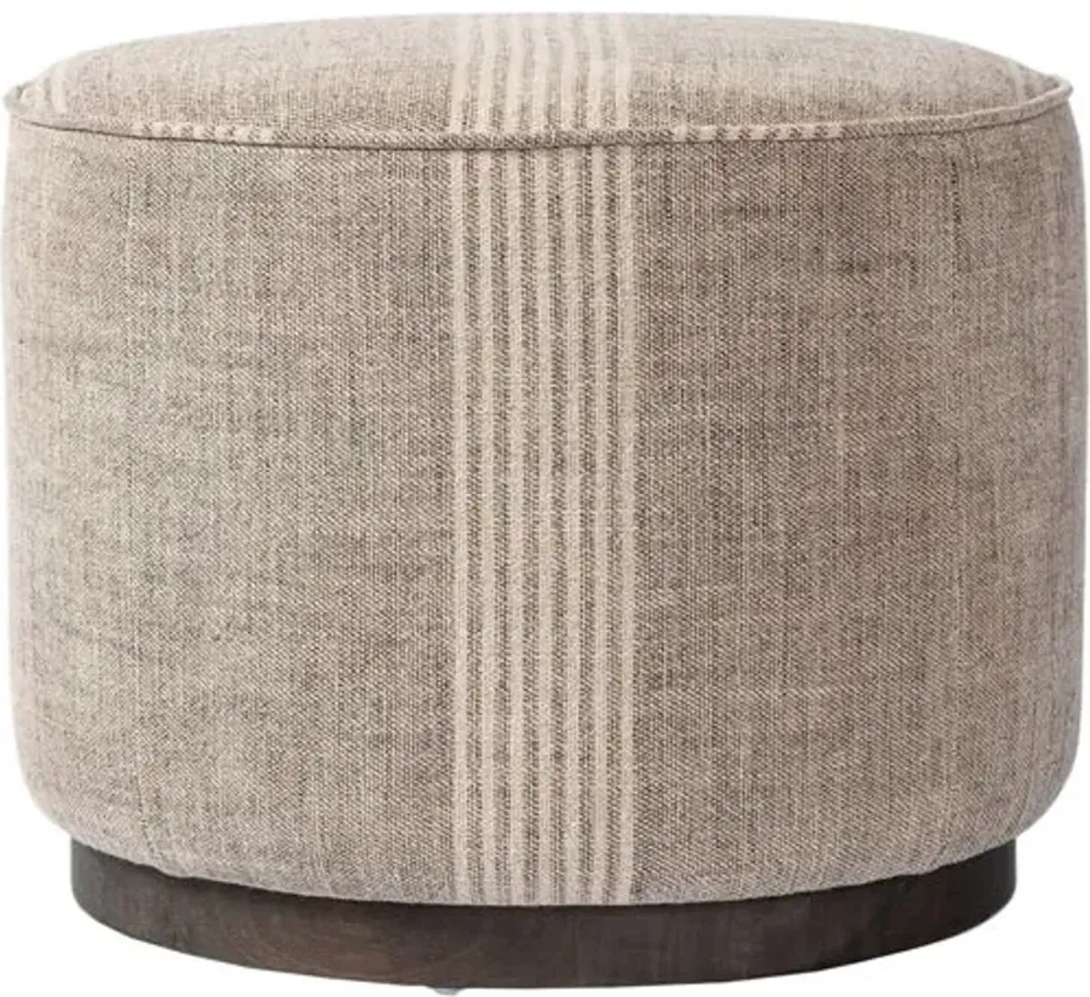 Janessa Round Ottoman - Manchester Flint Linen Stripe - Gray