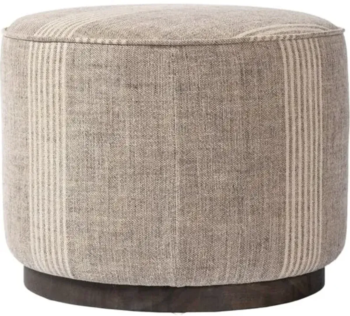 Janessa Round Ottoman - Manchester Flint Linen Stripe - Gray