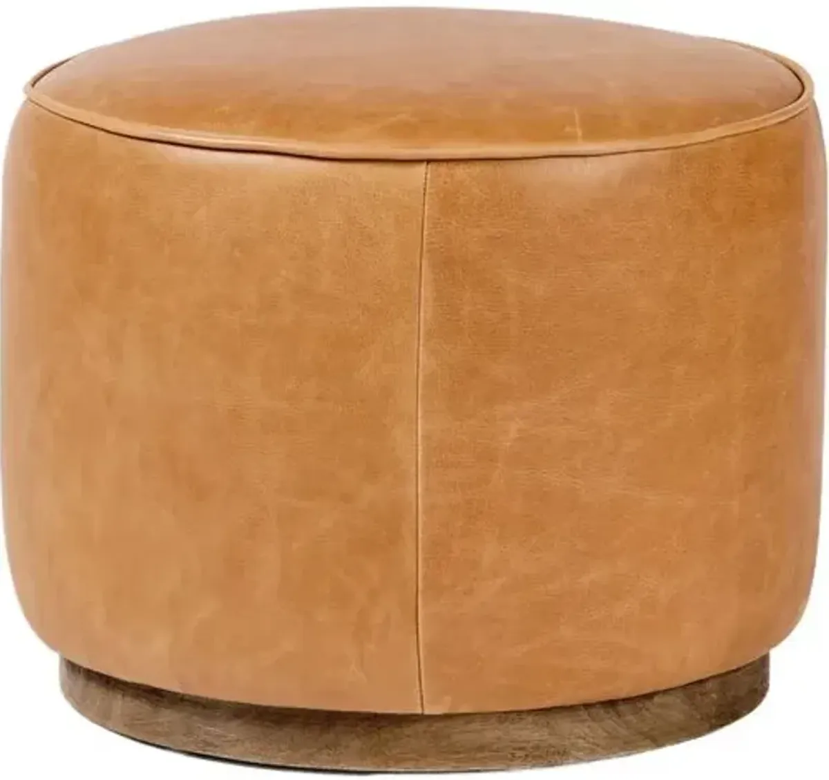 Janessa Round Ottoman - Palermo Butterscotch Leather - Brown