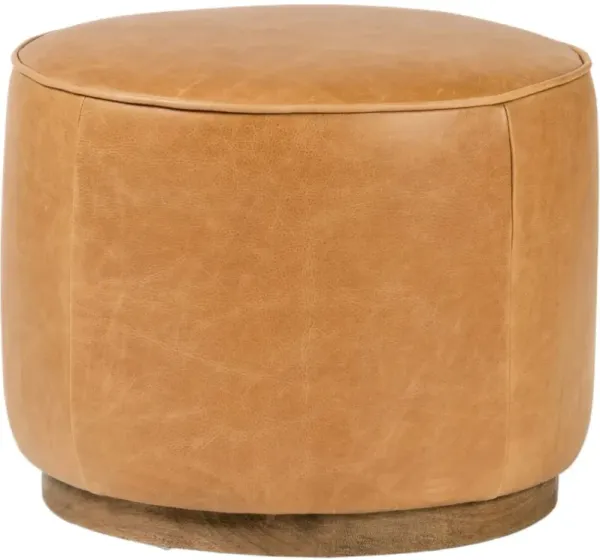 Janessa Round Ottoman, Palermo Butterscotch Leather