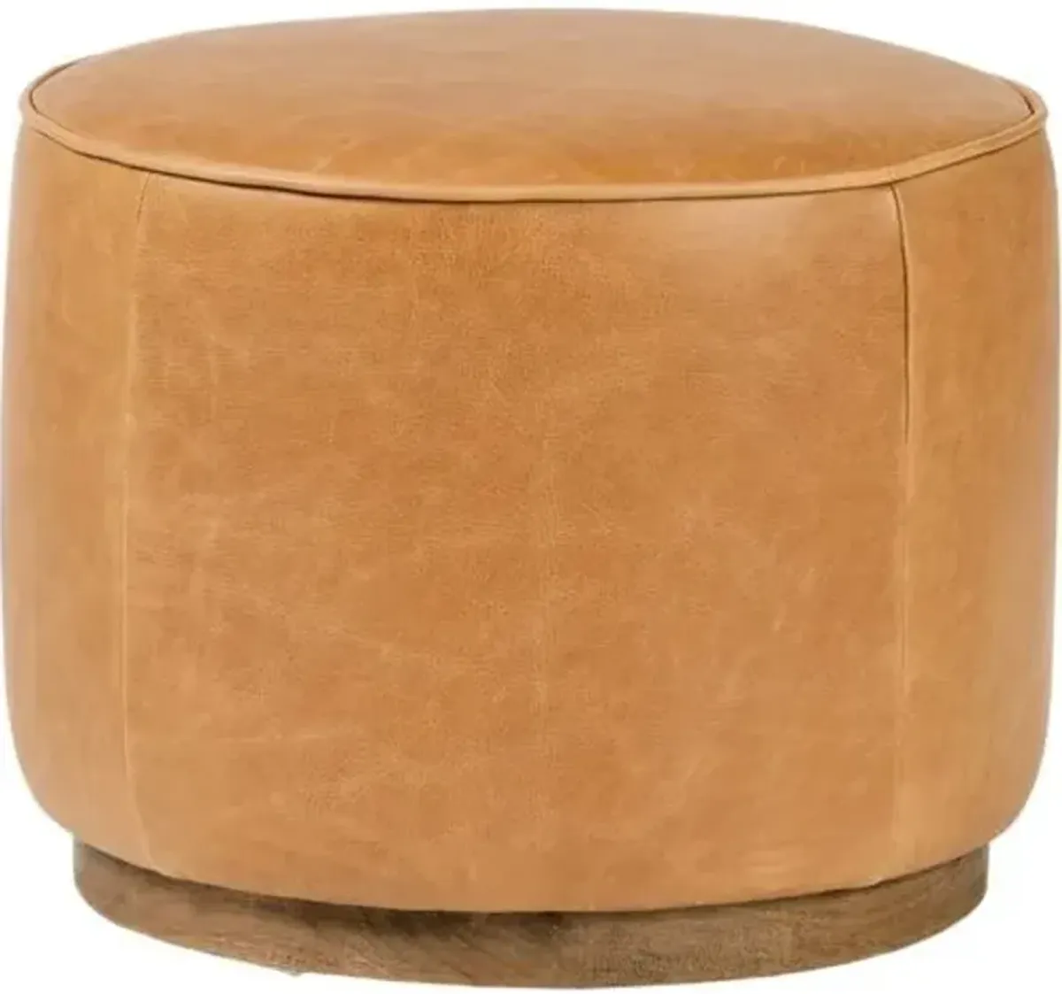 Janessa Round Ottoman - Palermo Butterscotch Leather - Brown