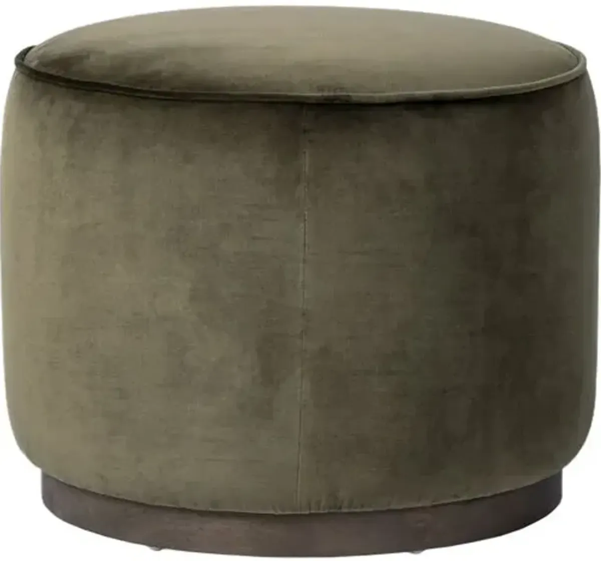 Janessa Round Ottoman - Surrey Olive Velvet - Green