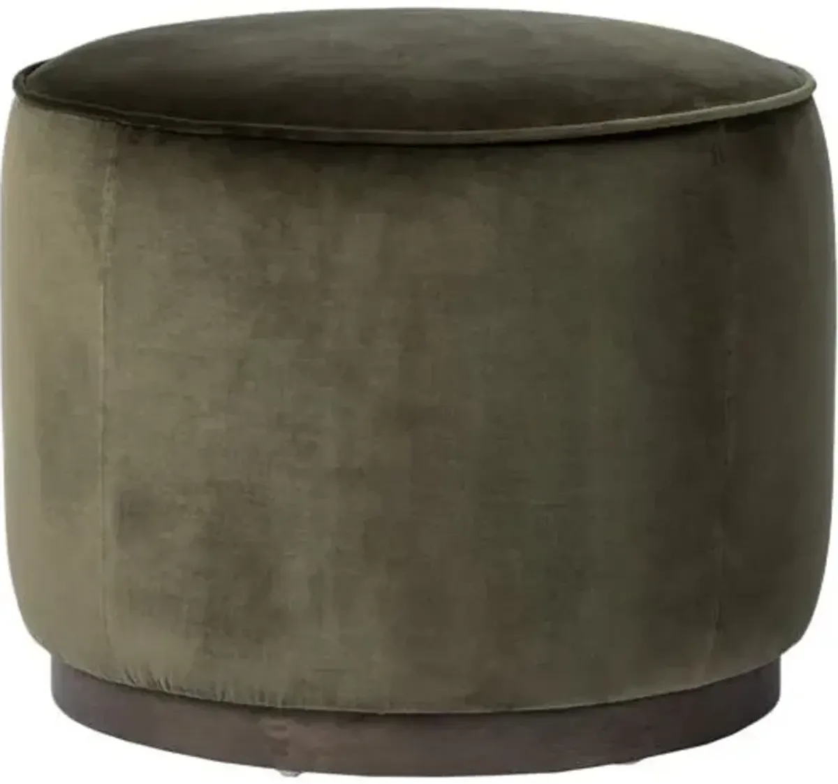 Janessa Round Ottoman - Surrey Olive Velvet - Green