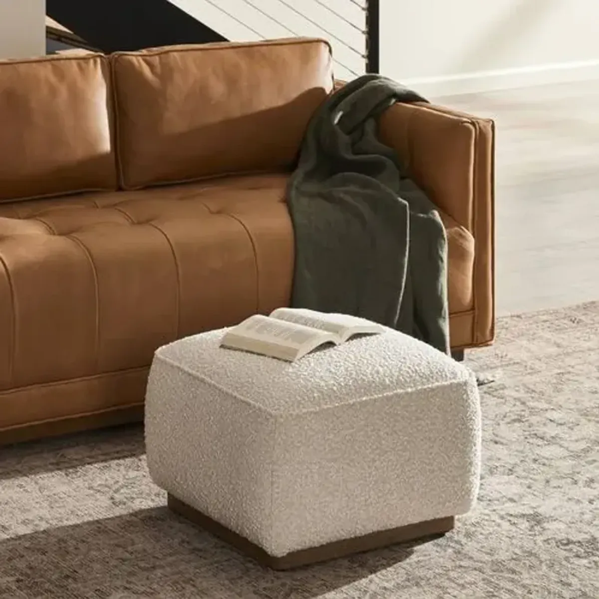 Janessa Square Ottoman - Knoll Natural Boucle - Beige