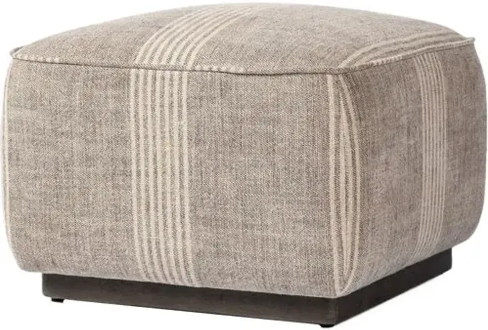 Janessa Square Ottoman - Manchester Flint Linen Stripe - Gray