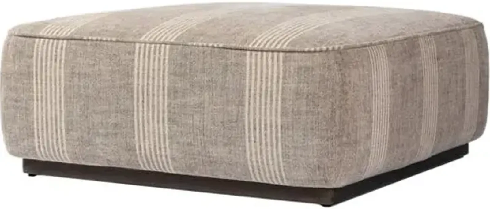 Janessa Square Ottoman - Manchester Flint Linen Stripe - Gray