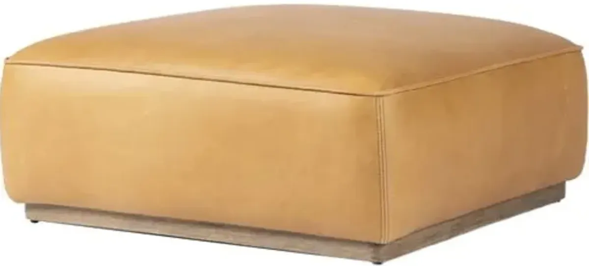 Janessa Square Ottoman - Palermo Butterscotch Leather - Brown