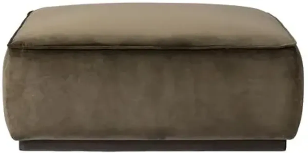 Janessa Square Ottoman - Surrey Olive Velvet - Green