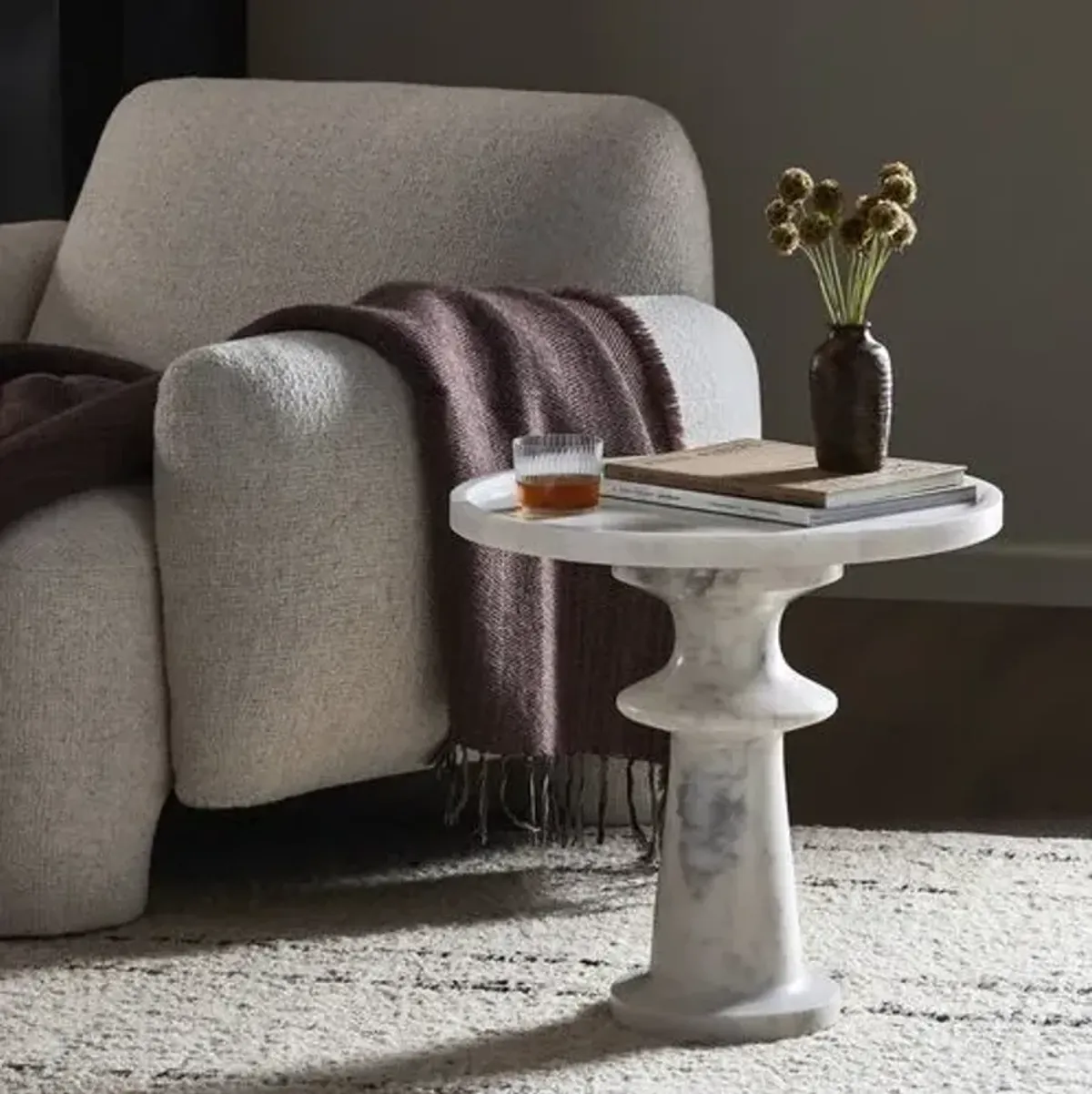 Jagger Marble End Table - White