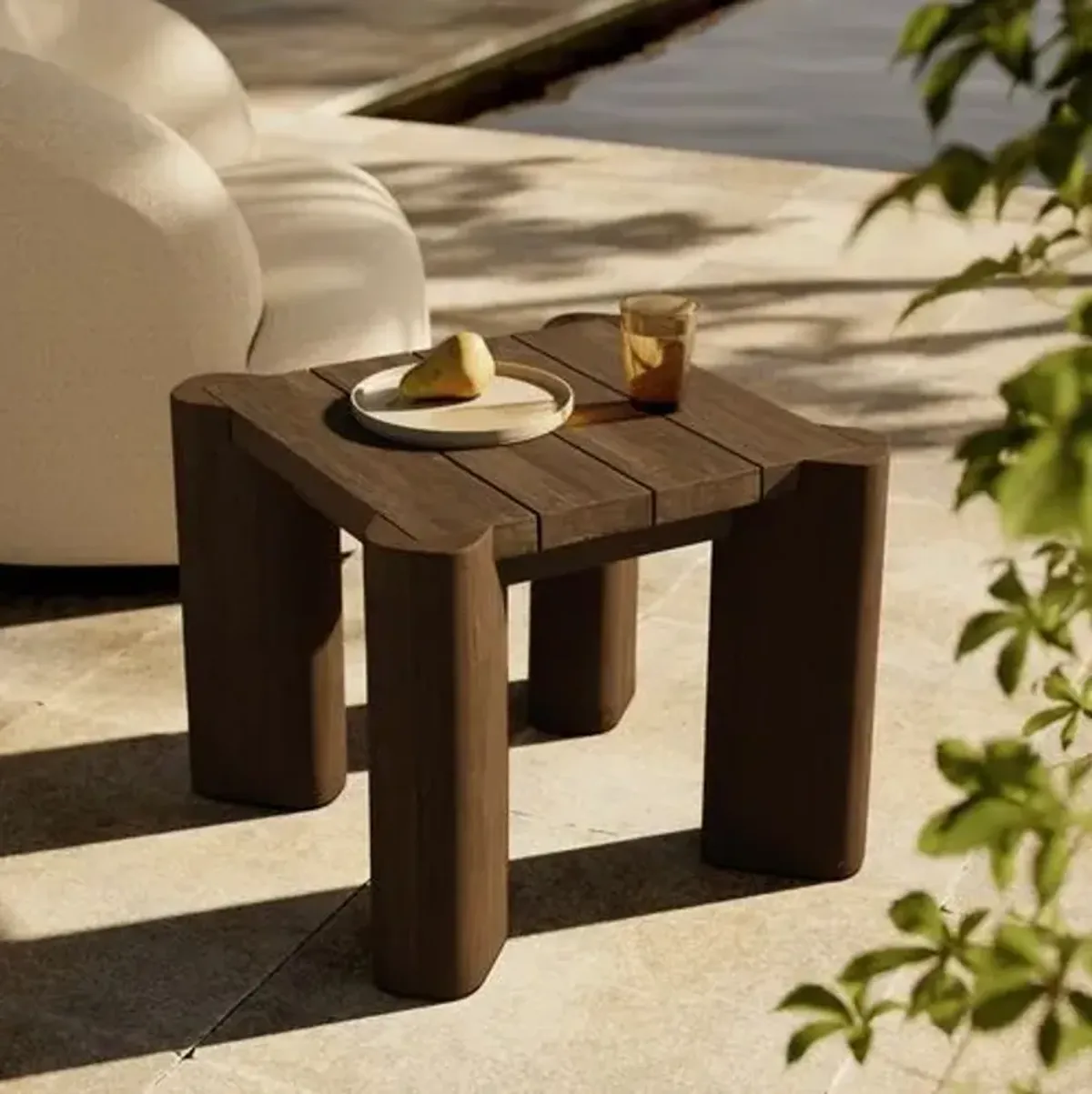 Jace Outdoor Teak End Table - Stained Heritage Brown