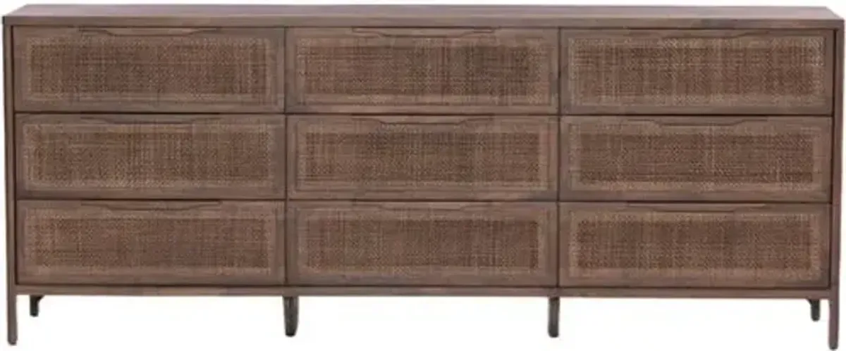 Ingrid 9-Drawer Cane Dresser - Brown