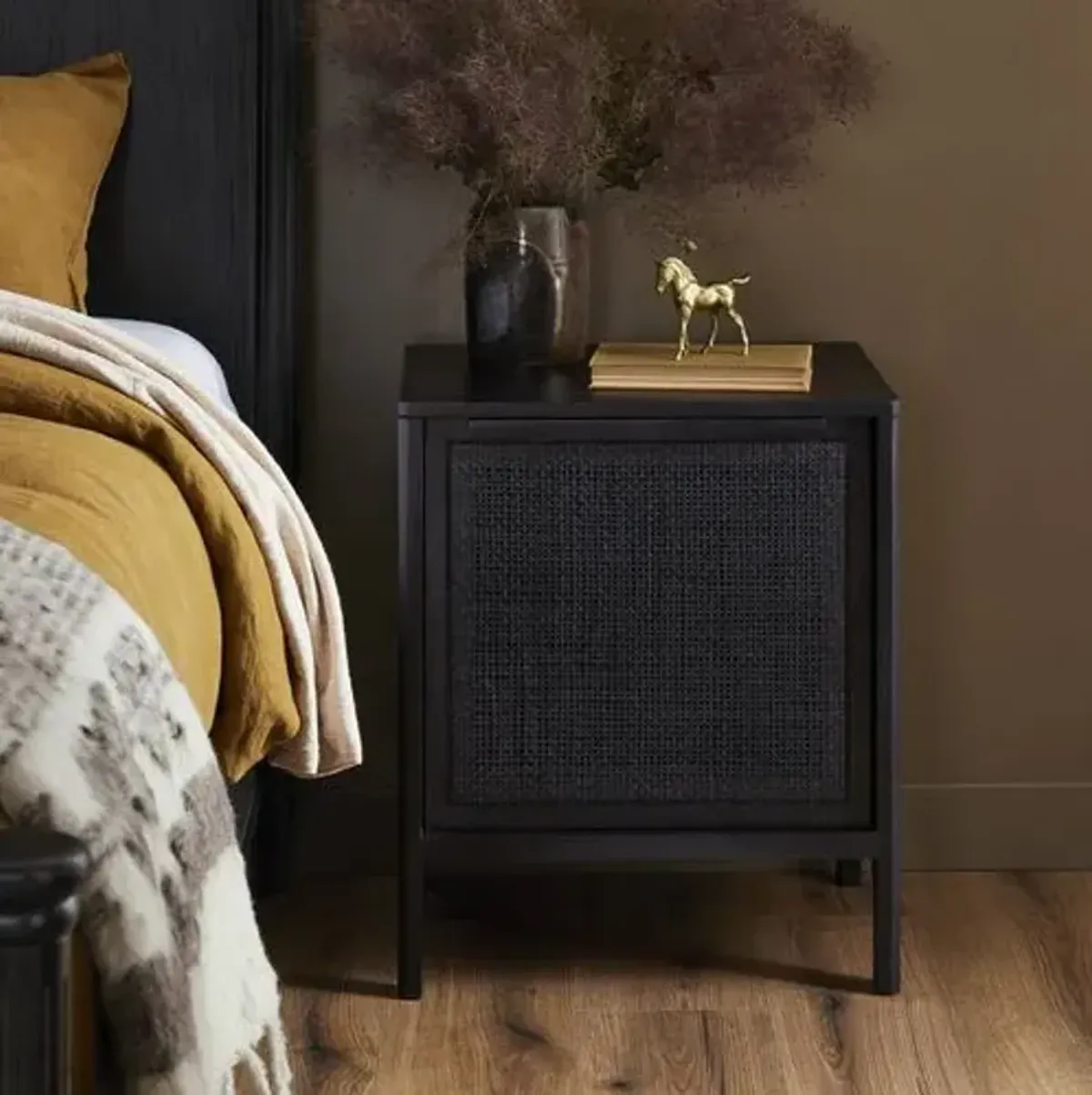 Ingrid Cane Nightstand - Black