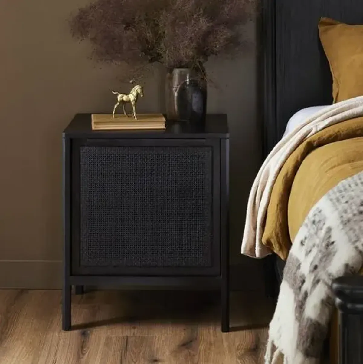 Ingrid Cane Nightstand - Black