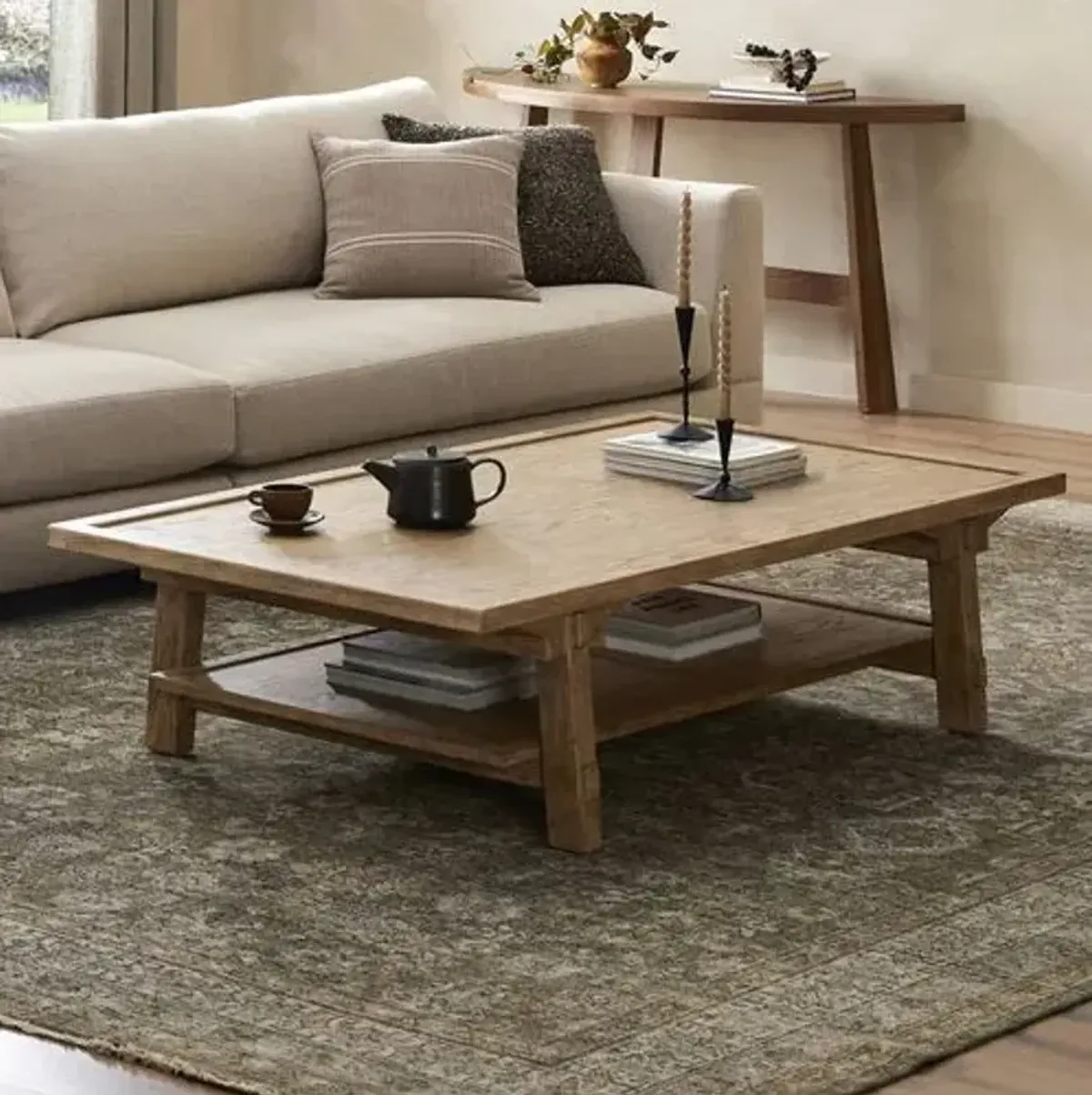 Halle Coffee Table - Distressed Light Oak - Brown