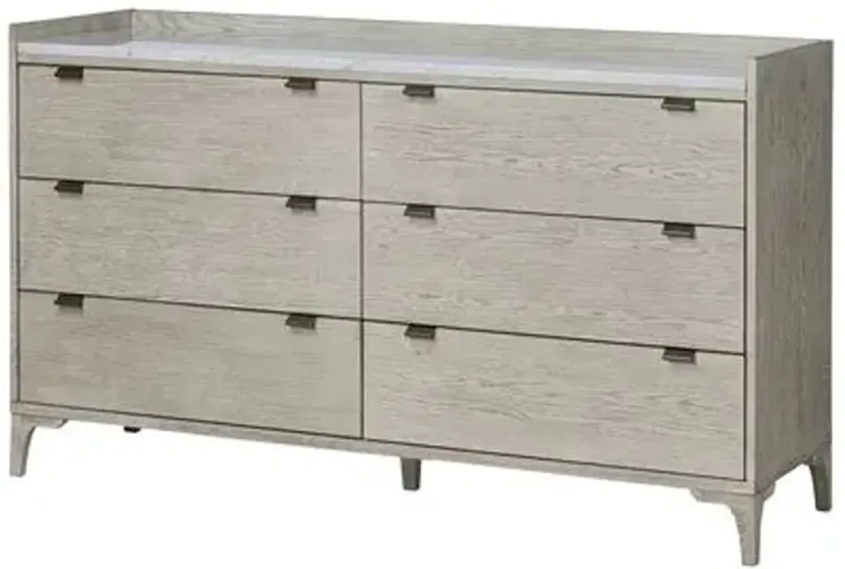 Greer 6-Drawer Dresser - Vintage White Oak/White Marble