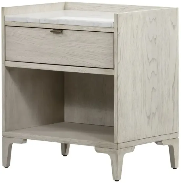Greer 1-Drawer Nightstand, Vintage White Oak/White Marble