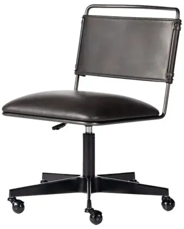 Georgia Desk Chair - Distressed Black Leather